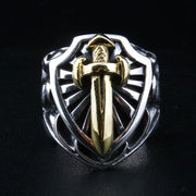 heavy sterling silver gold sword biker ring